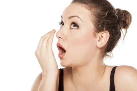 women checking her breath