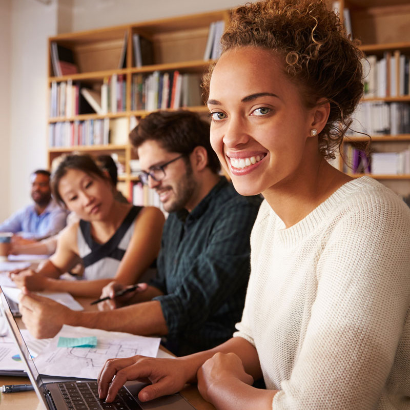 lady smiling in the library